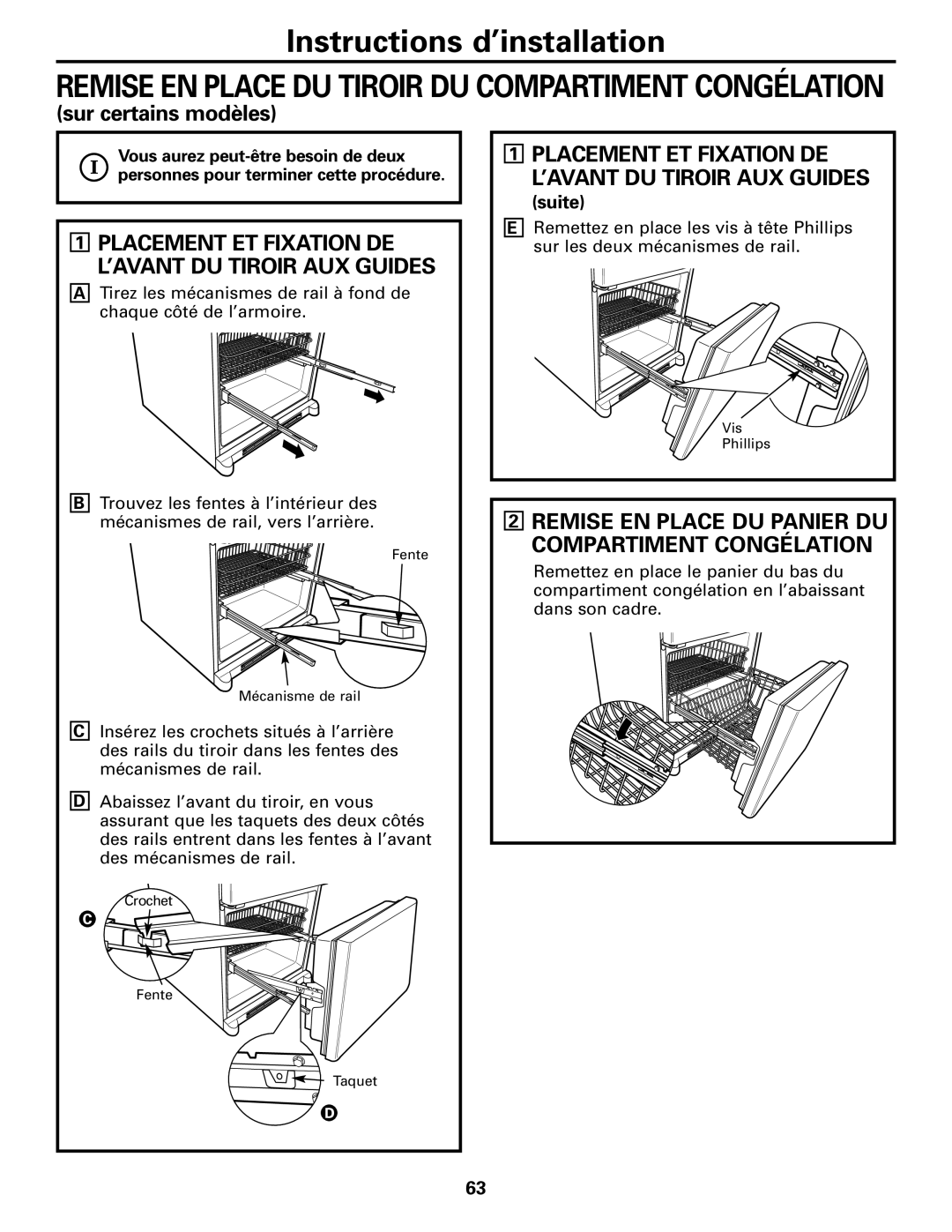 GE 197D4618P002 installation instructions Placement ET Fixation DE ’AVANT DU Tiroir AUX Guides 