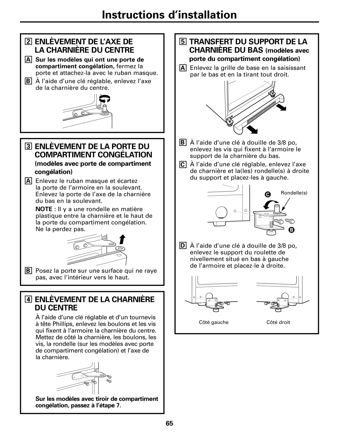 GE 197D4618P002 Enlèvement DE LA Charnière DU Centre, Enlèvement DE LA Porte DU Compartiment Congélation 