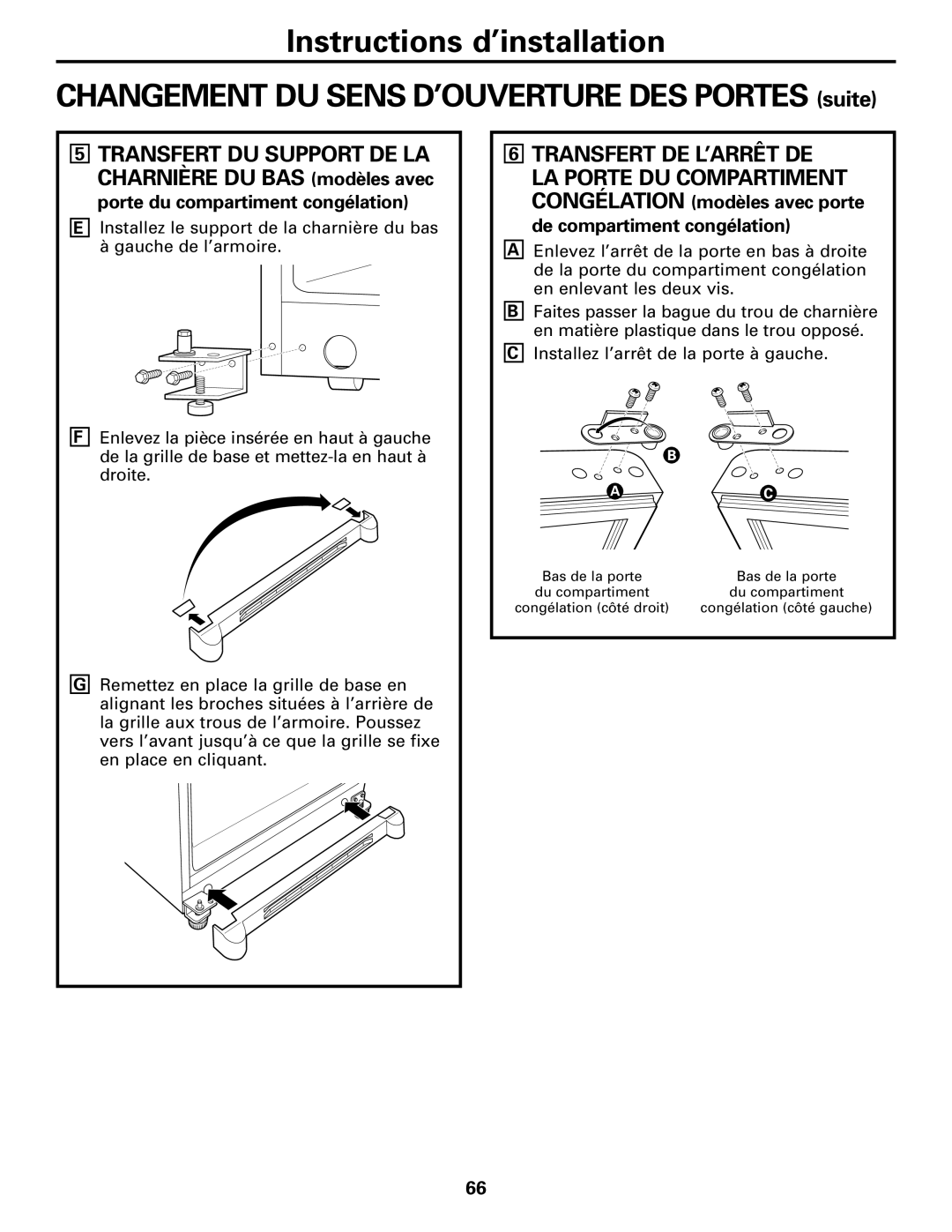 GE 197D4618P002 installation instructions Transfert DE L’ARRÊT DE LA Porte DU Compartiment 