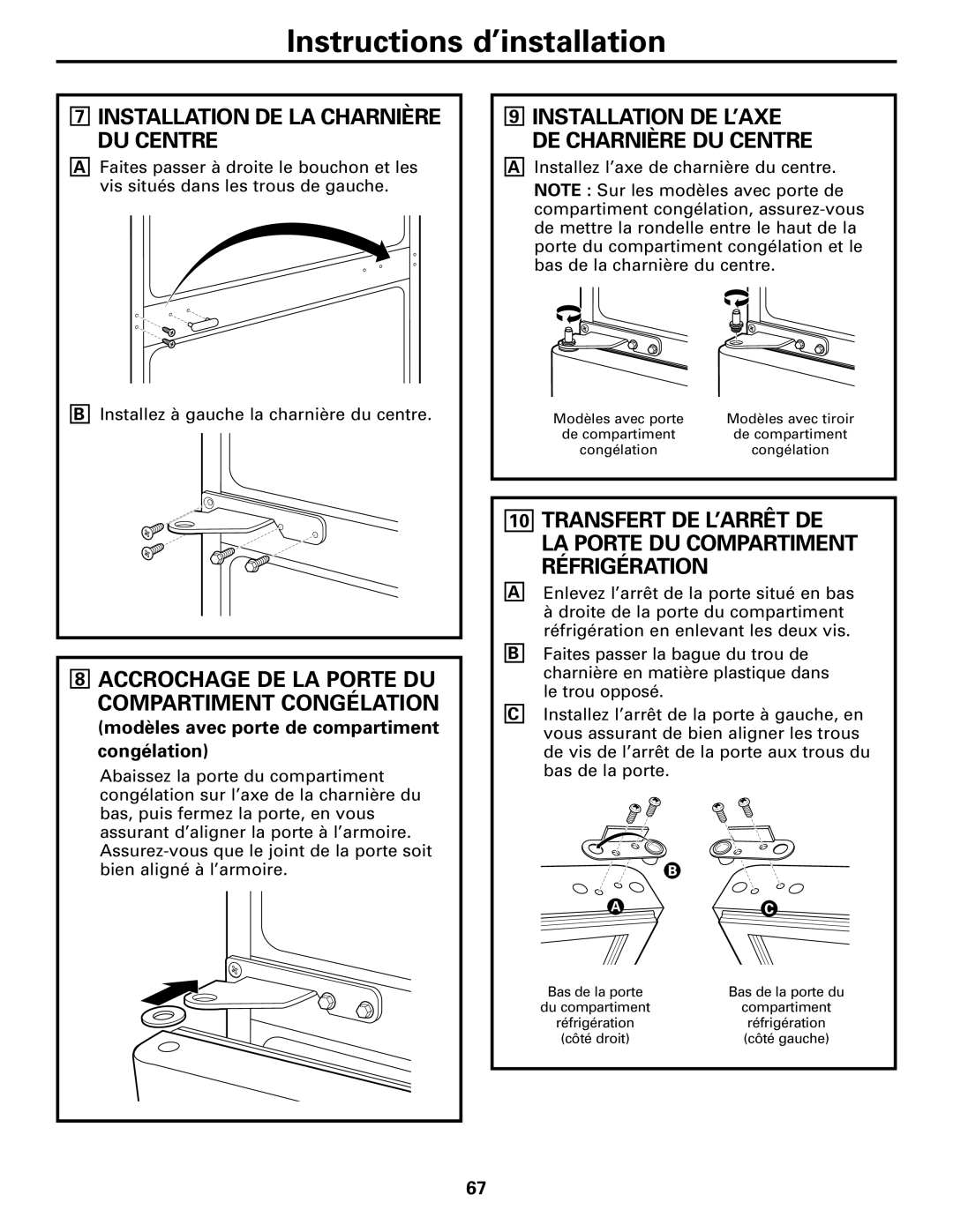 GE 197D4618P002 Installation DE LA Charnière DU Centre, Accrochage DE LA Porte DU Compartiment Congélation 