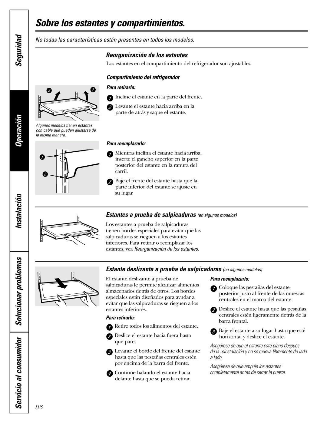 GE 197D4618P002 Sobre los estantes y compartimientos, Instalación Problemas, Reorganización de los estantes 