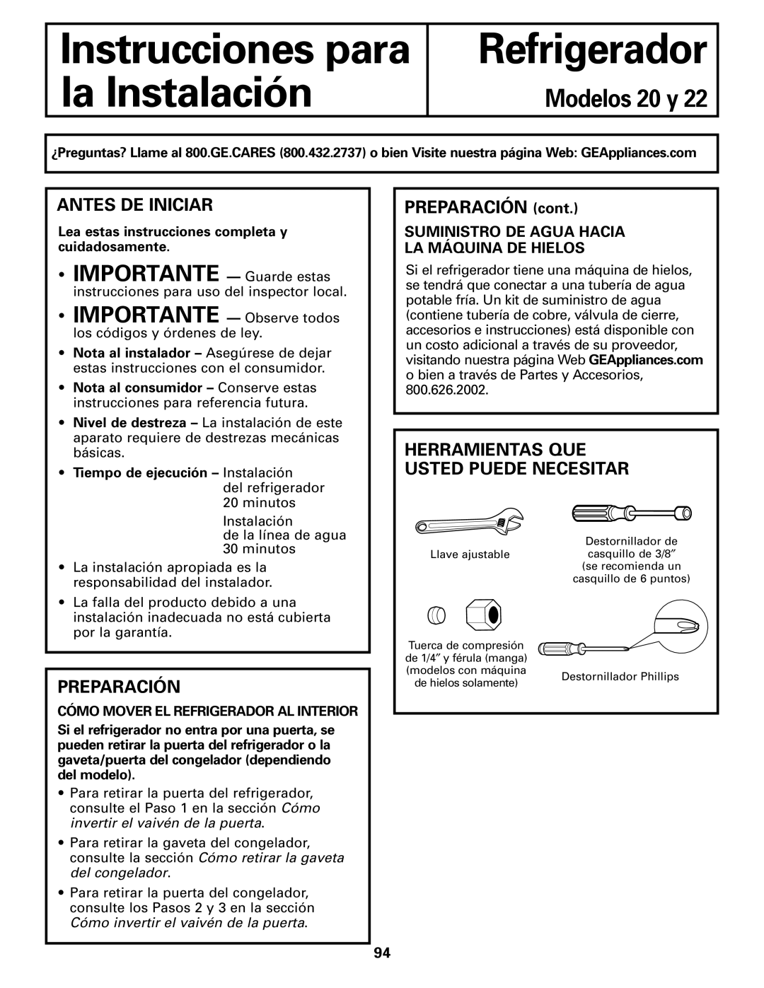 GE 197D4618P002 installation instructions Antes DE Iniciar, Preparación, Herramientas QUE Usted Puede Necesitar 