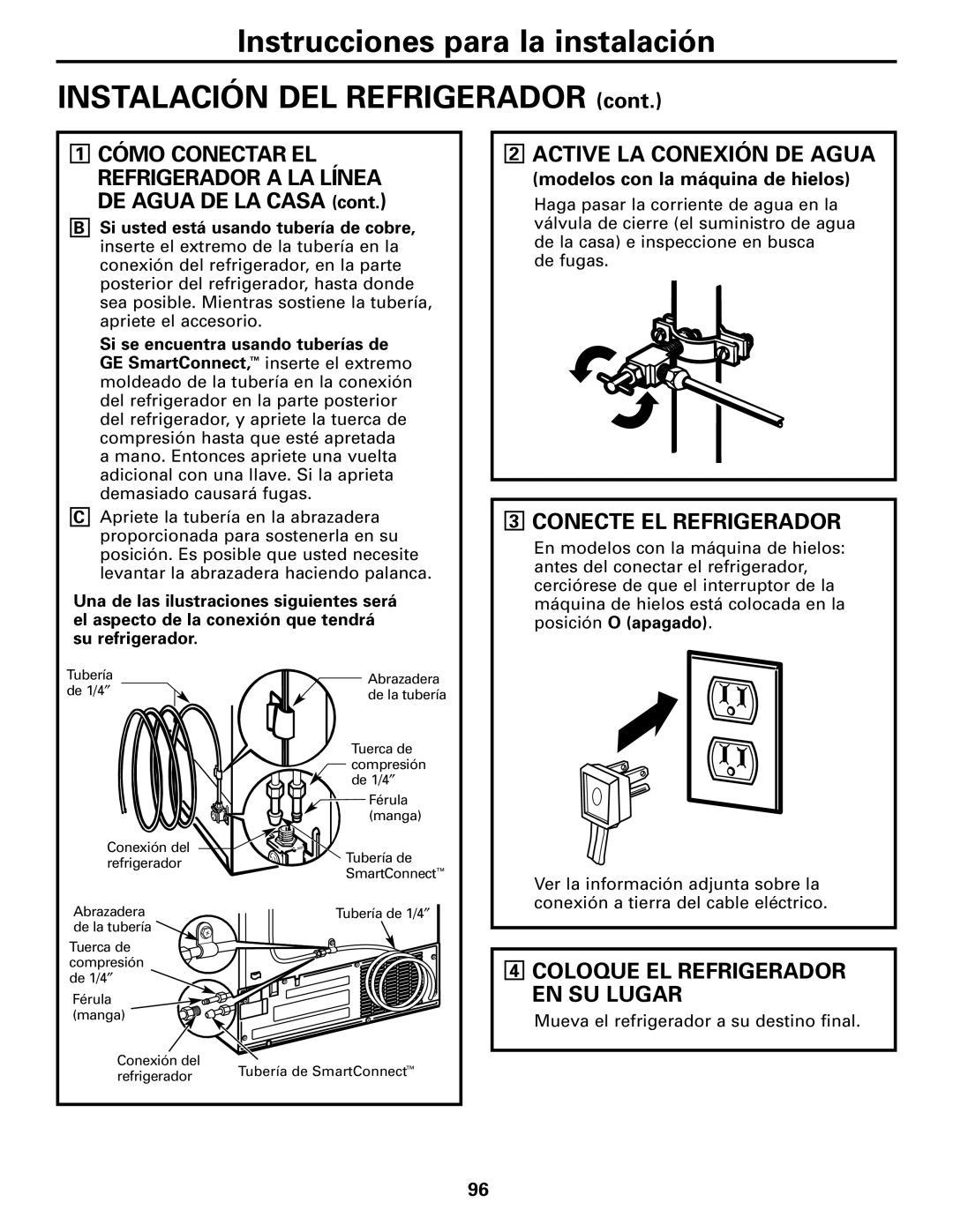 GE 197D4618P002 Active LA Conexión DE Agua, Conecte EL Refrigerador, Coloque EL Refrigerador EN SU Lugar 