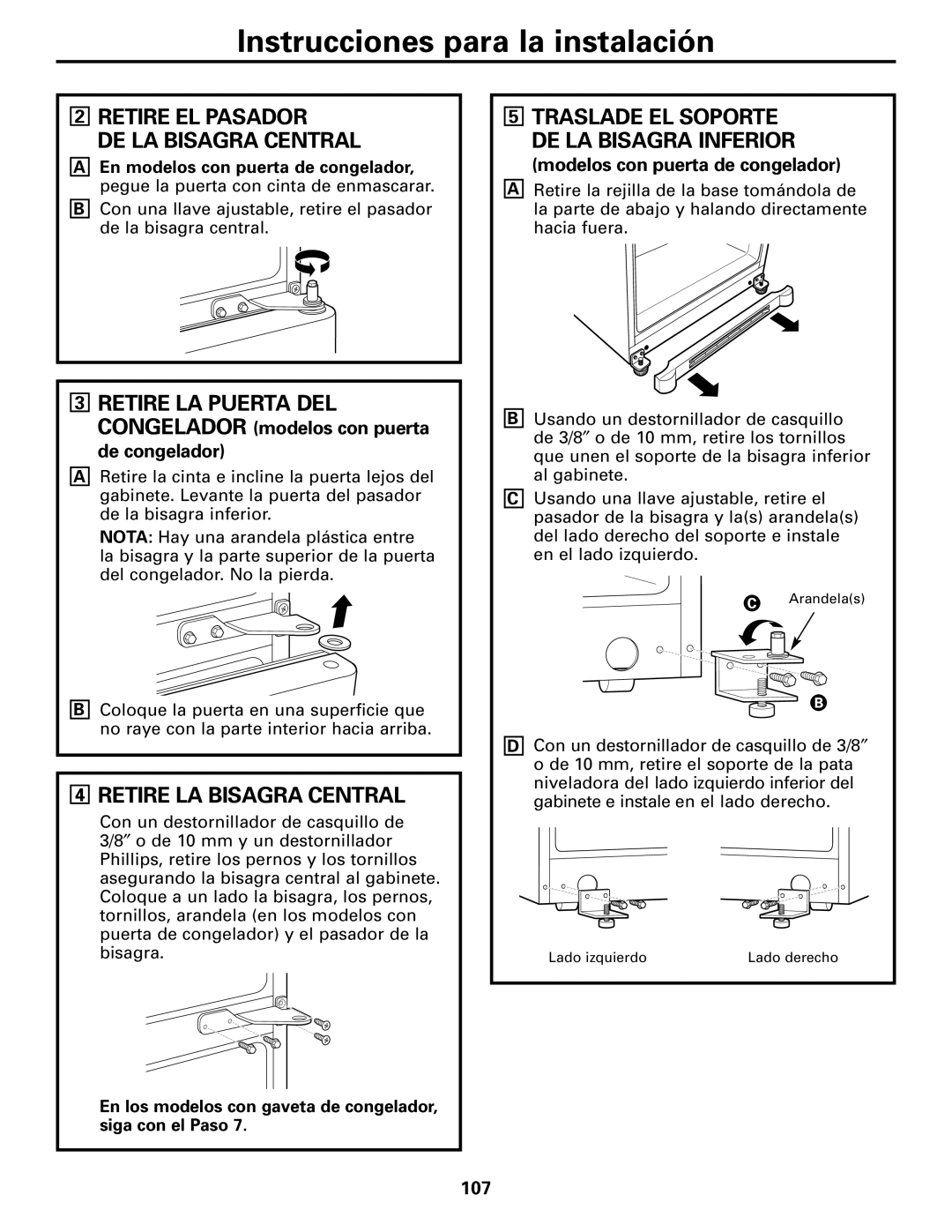 GE 197D4618P003 operating instructions Retire EL Pasador DE LA Bisagra Central, Retire LA Bisagra Central 