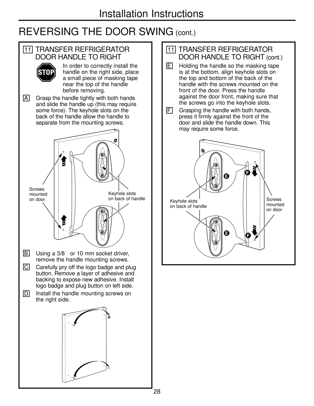 GE 197D4618P003 operating instructions Transfer Refrigerator Door Handle to Right 