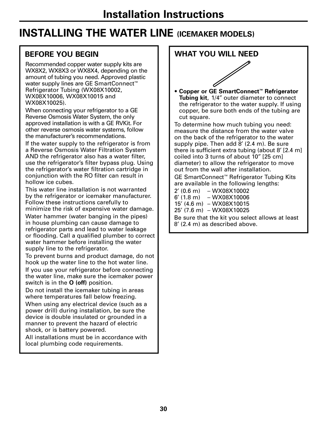 GE 197D4618P003 operating instructions Installing the Water Line Icemaker Models, What YOU will Need 