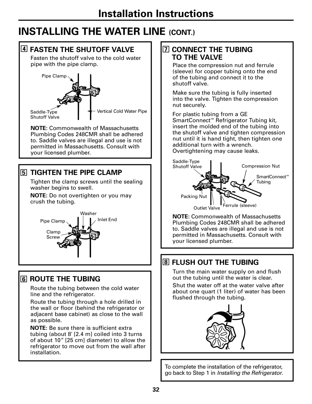 GE 197D4618P003 operating instructions Installing the Water Line 