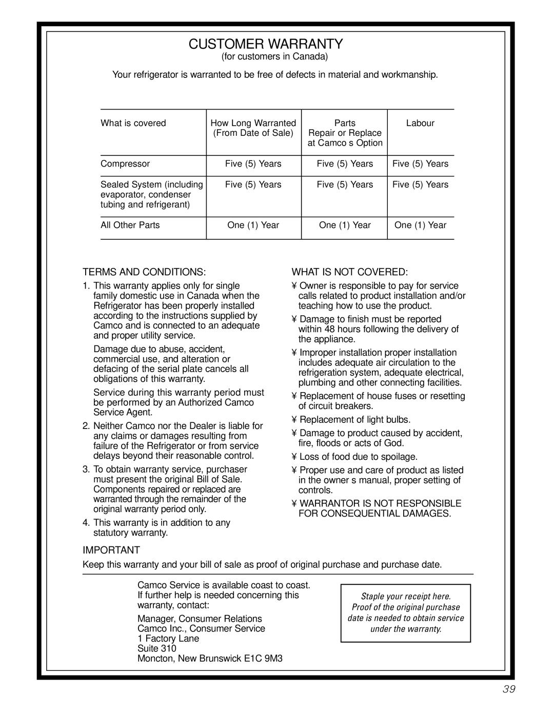 GE 197D4618P003 operating instructions Customer Warranty 