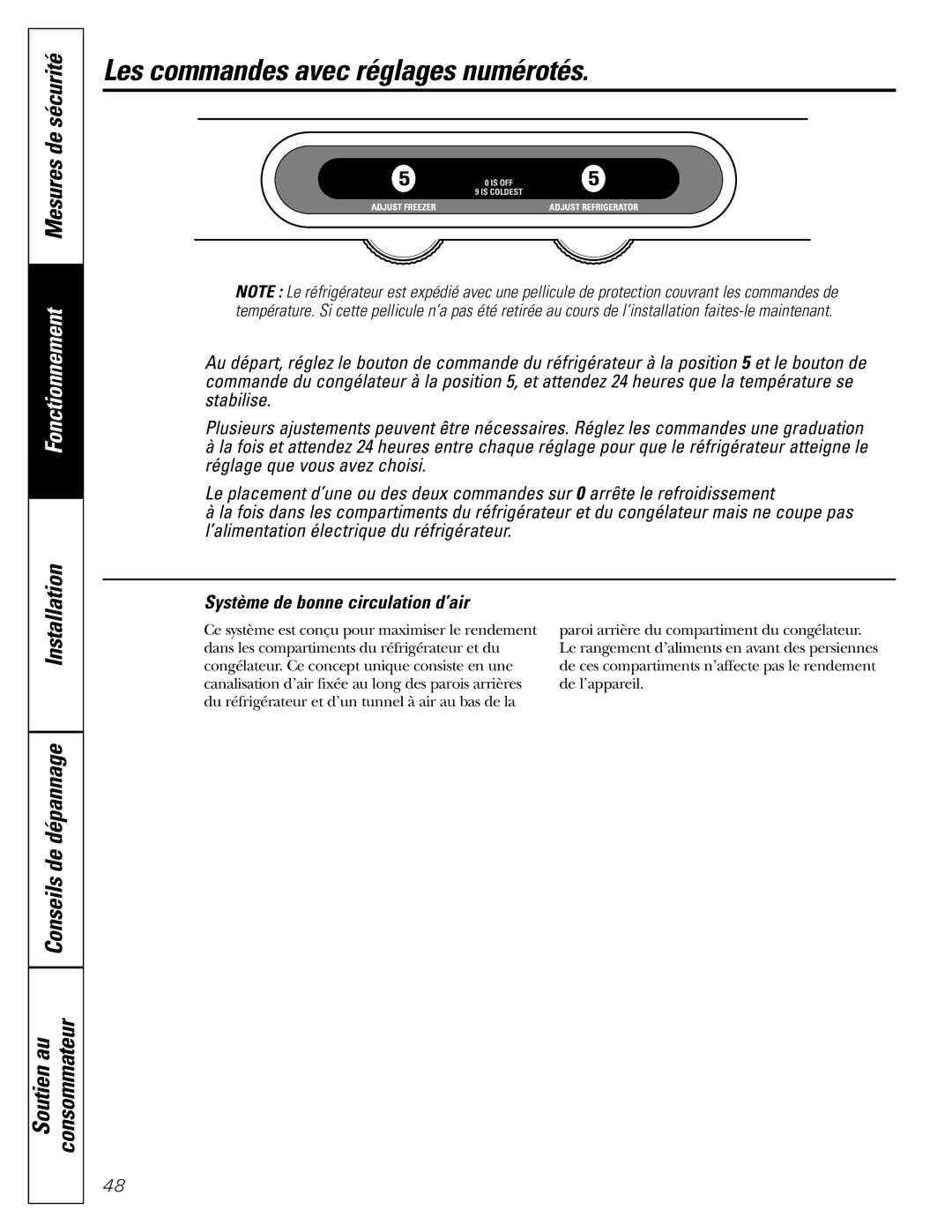 GE 197D4618P003 Les commandes avec réglages numérotés, Installation Conseils de dépannage Soutien au Consommateur 