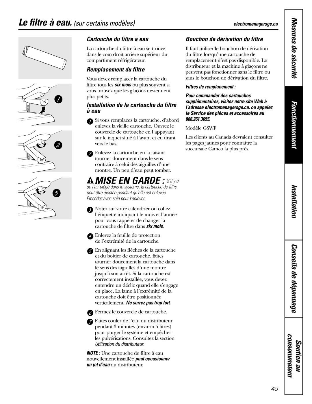 GE 197D4618P003 operating instructions De sécurité, Installation Conseils de dépannage 