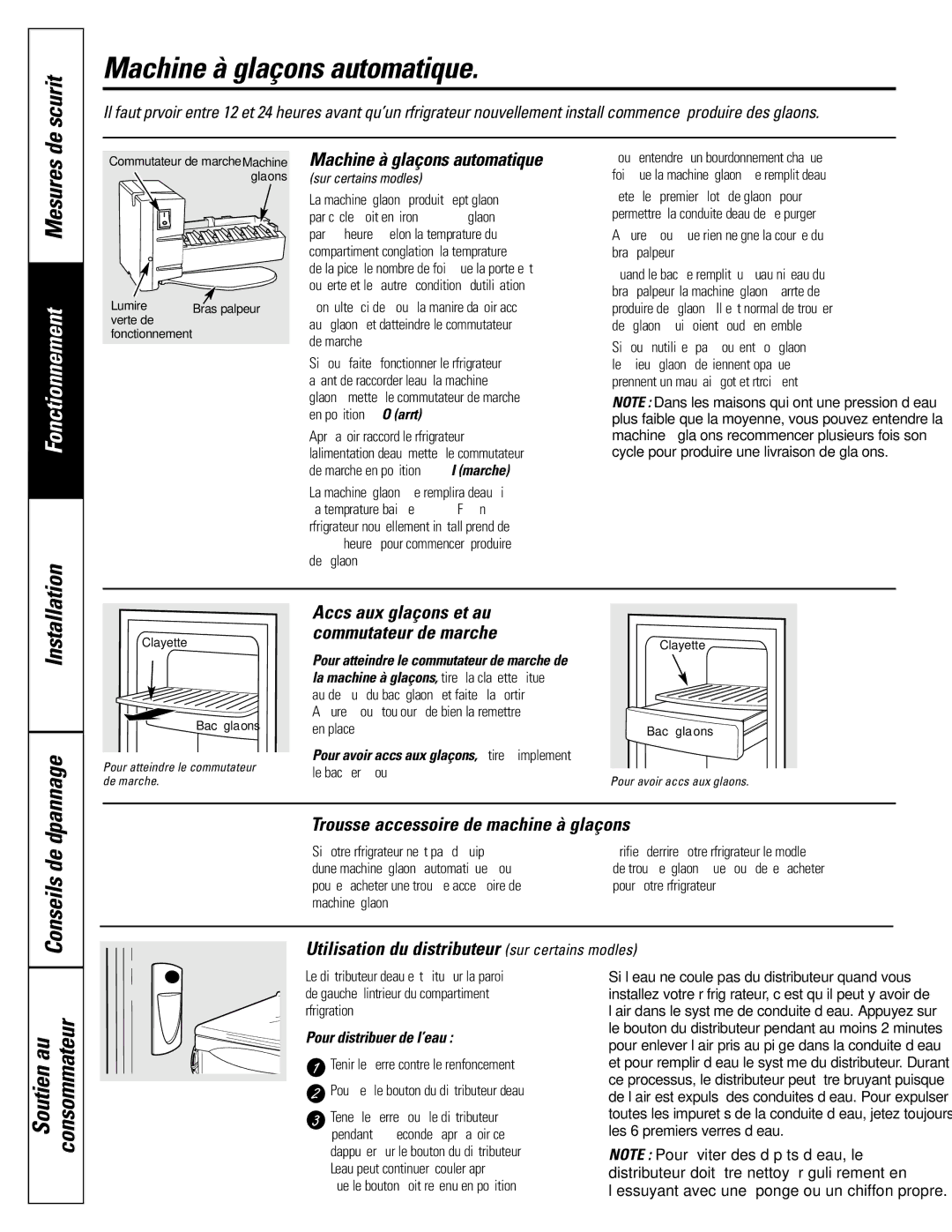 GE 197D4618P003 operating instructions Machine à glaçons automatique, Conseils de, Trousse accessoire de machine à glaçons 