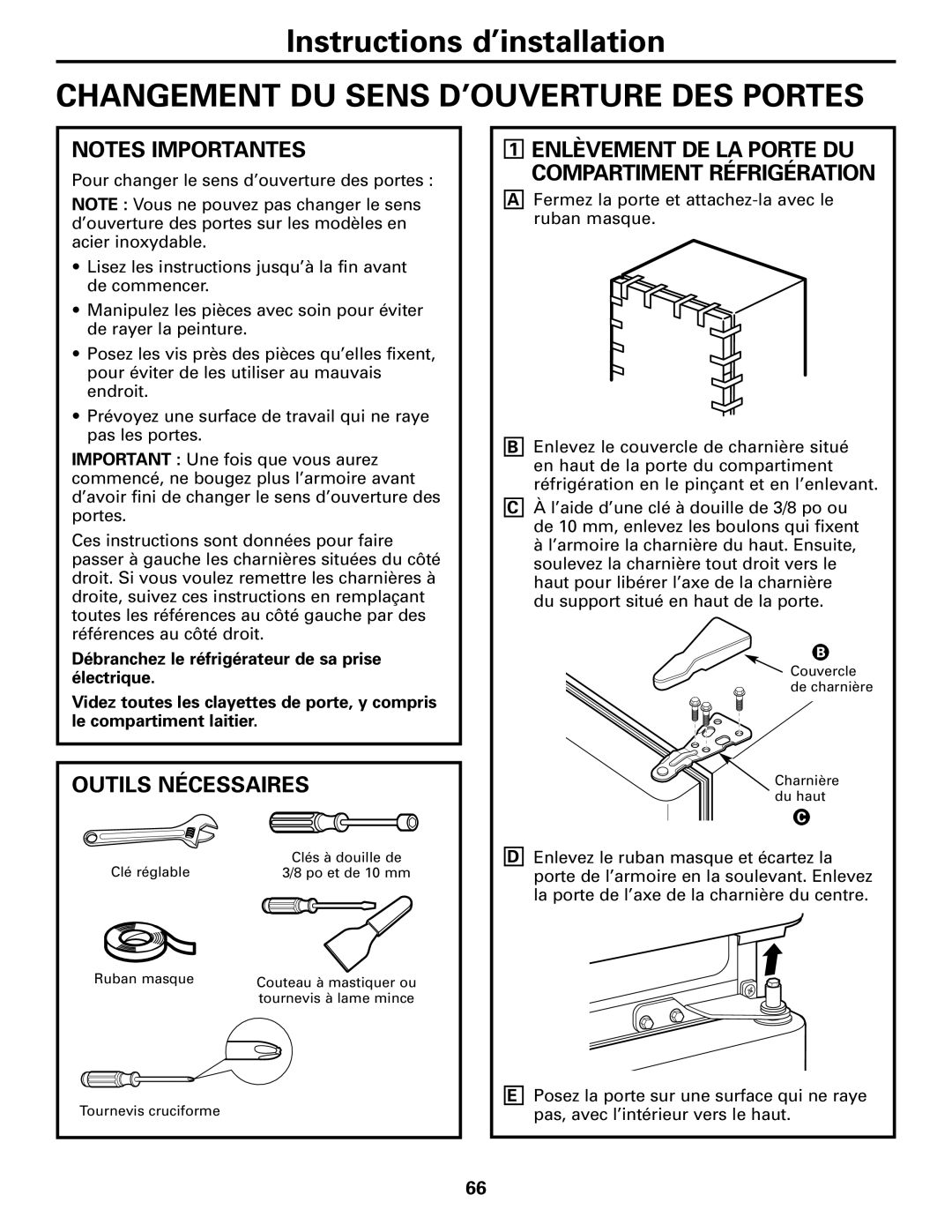 GE 197D4618P003 operating instructions Changement DU Sens D’OUVERTURE DES Portes, Outils Nécessaires 