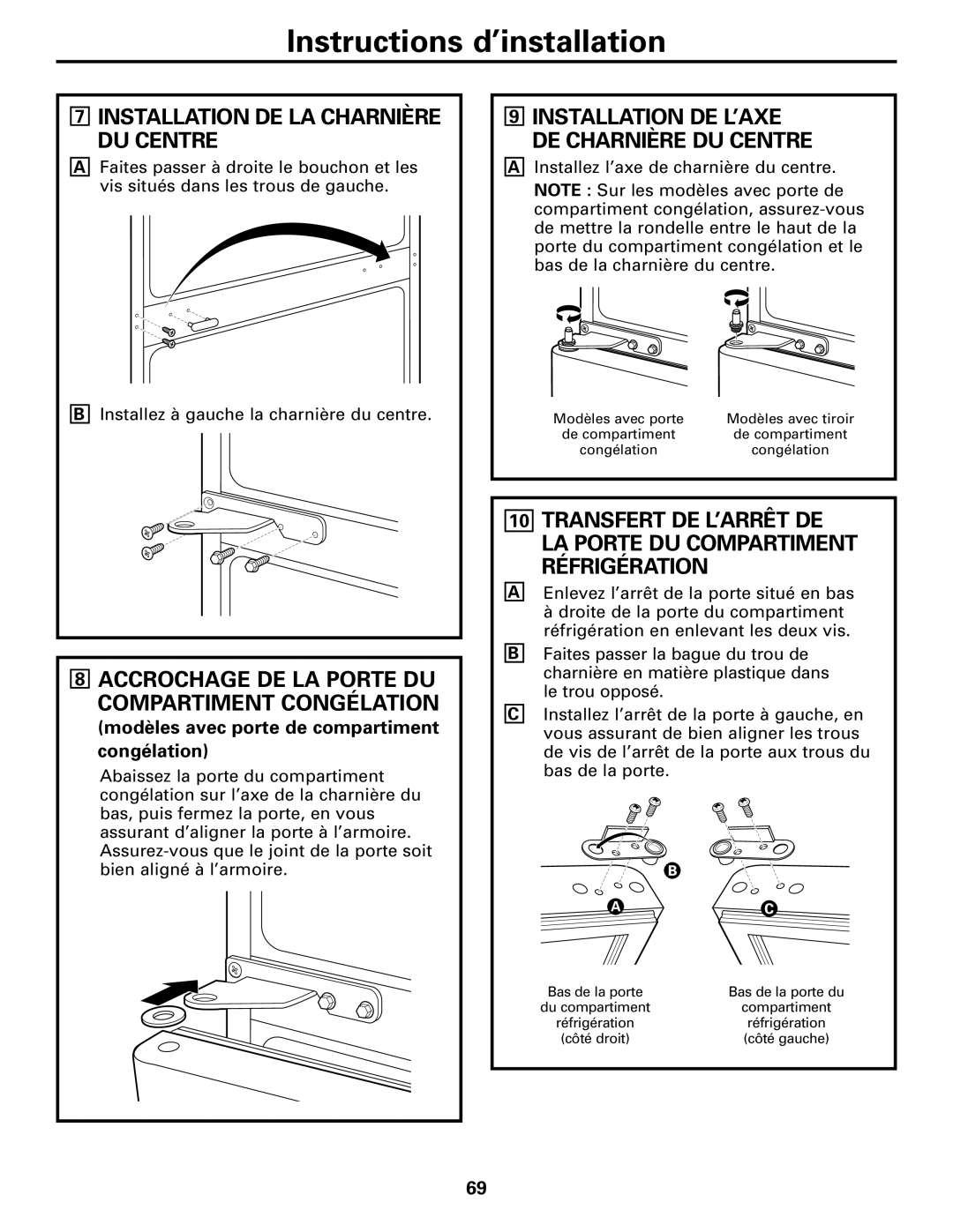 GE 197D4618P003 Installation DE LA Charnière DU Centre, Accrochage DE LA Porte DU Compartiment Congélation 