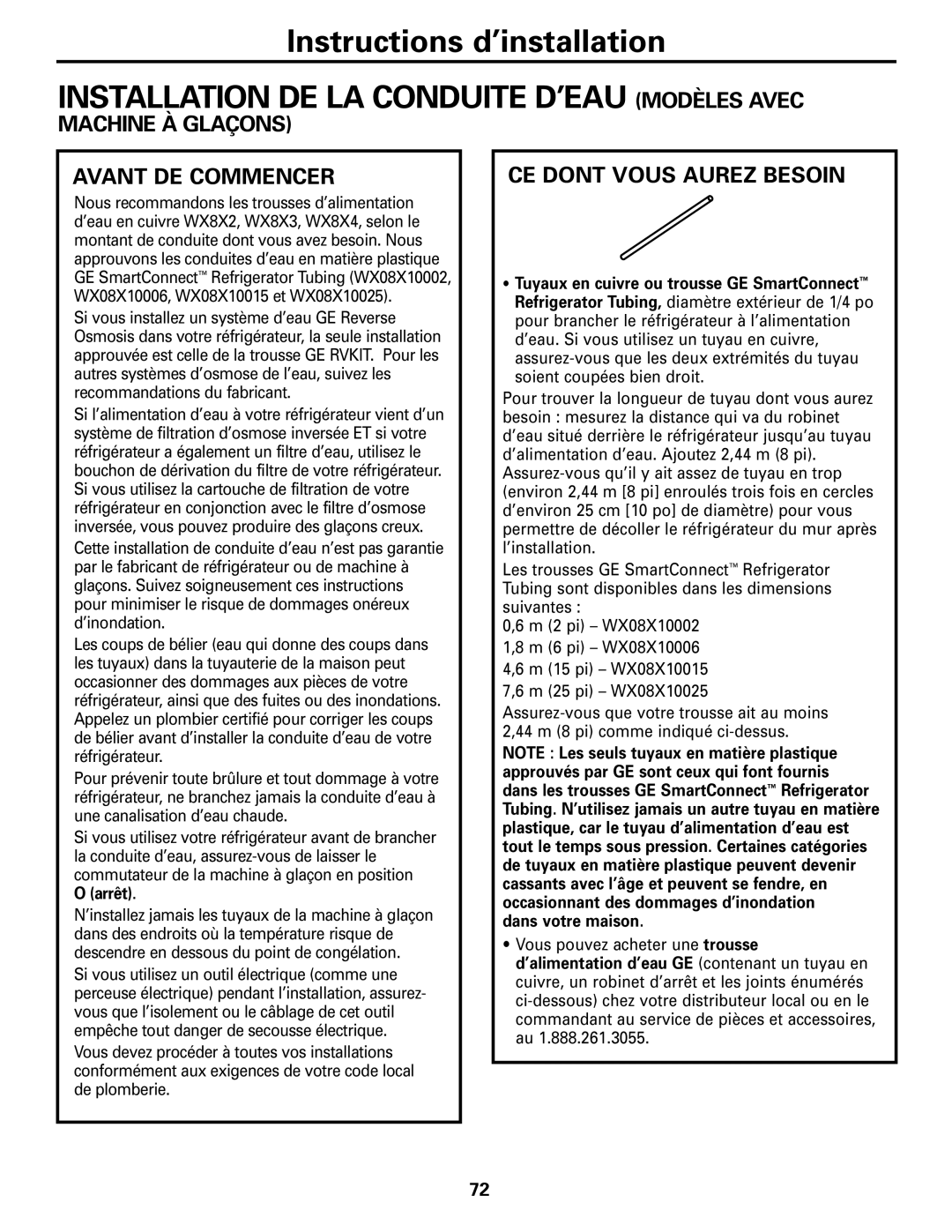 GE 197D4618P003 Installation DE LA Conduite D’EAU Modèles Avec, Machine À Glaçons Avant DE Commencer, Dans votre maison 