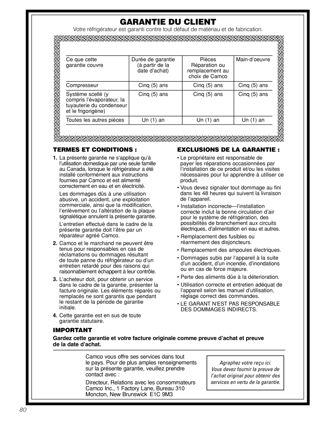 GE 197D4618P003 operating instructions Garantie DU Client 