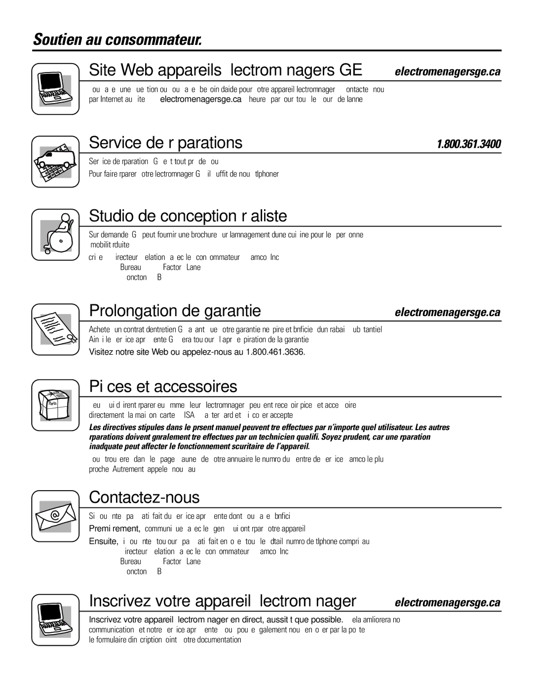 GE 197D4618P003 Service de réparations, Prolongation de garantie, Inscrivez votre appareil électroménager 