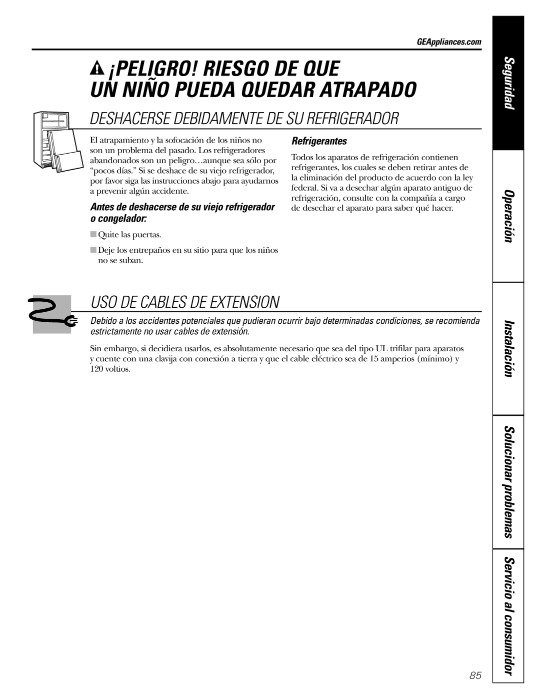 GE 197D4618P003 operating instructions Antes de deshacerse de su viejo refrigerador o congelador, Refrigerantes 