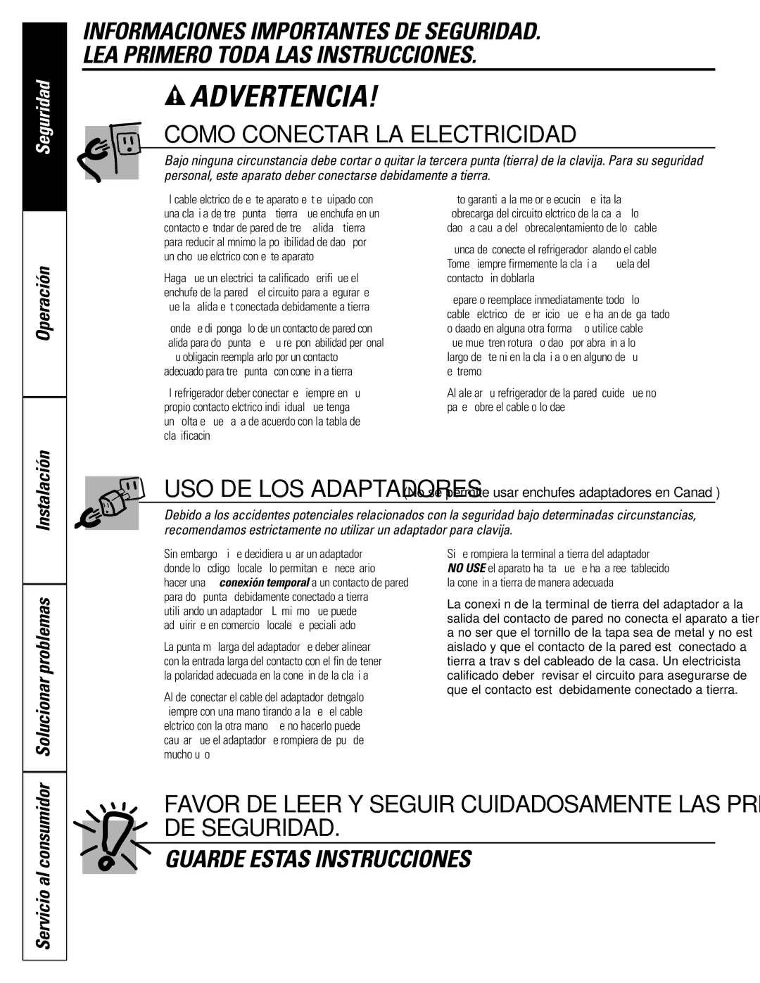 GE 197D4618P003 operating instructions Como Conectar LA Electricidad, Solucionar problemas 