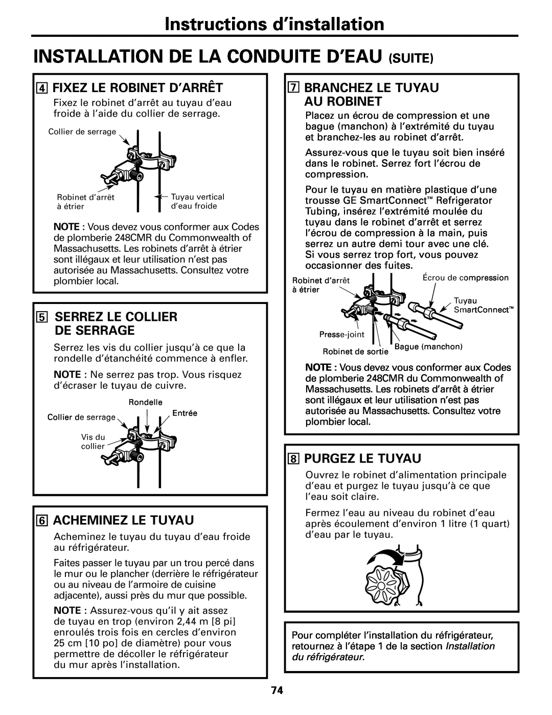 GE 197D4618P003 Instructions d’installation INSTALLATION DE LA CONDUITE D’EAU SUITE, Fixez Le Robinet D’Arrêt 