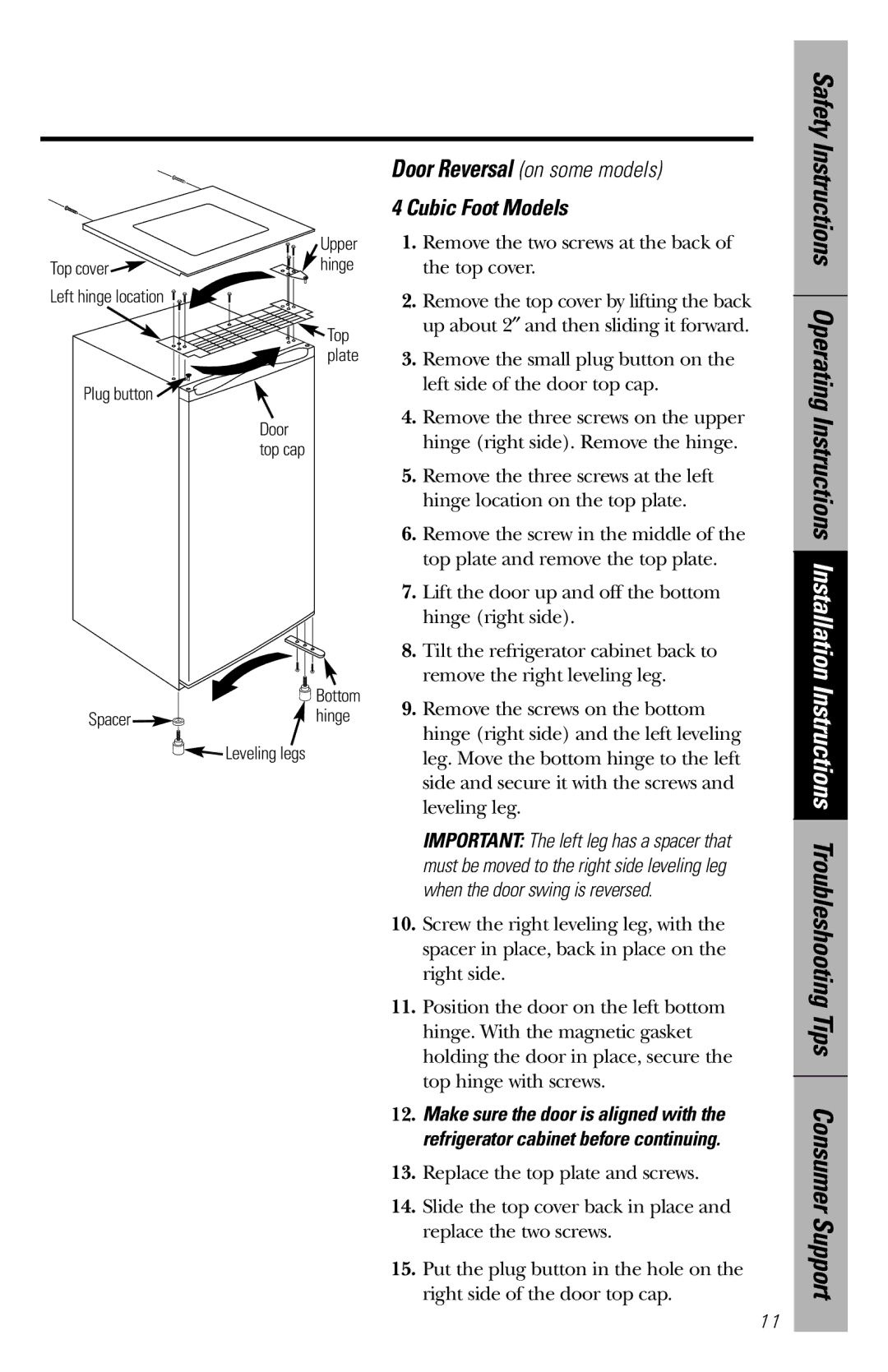 GE 197D5616P001 owner manual Cubic Foot Models 