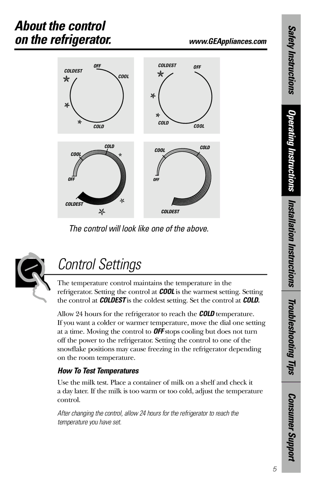 GE 197D5616P001 owner manual About the control On the refrigerator, How To Test Temperatures 