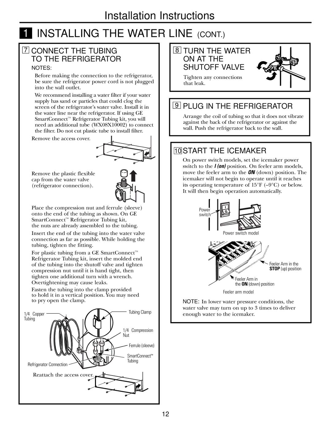 GE 197D7799P001 Installing the Water Line, Turn the Water On AT Shutoff Valve, Plug in the Refrigerator 