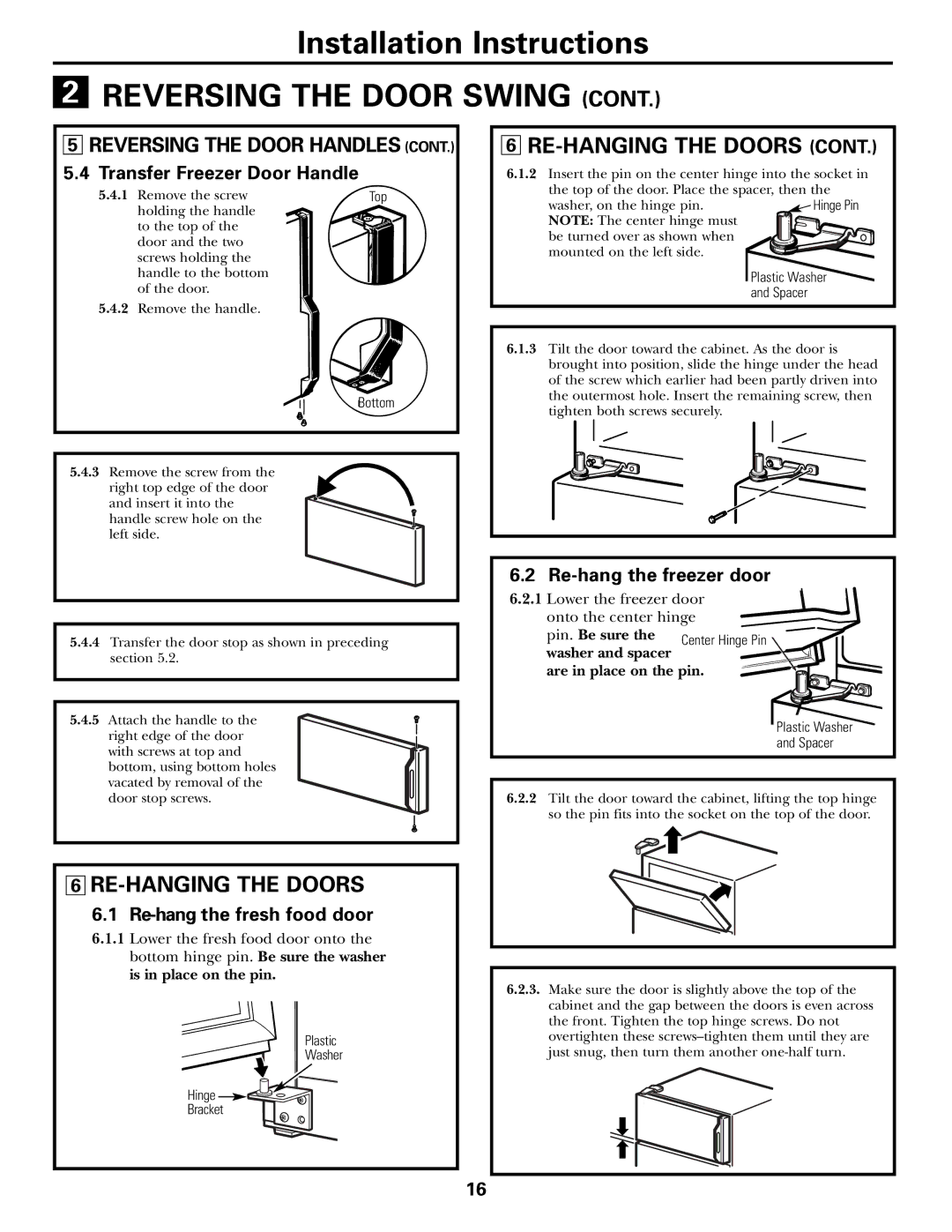 GE 197D7799P001 operating instructions RE-HANGING the Doors, Reversing the Door Handles 