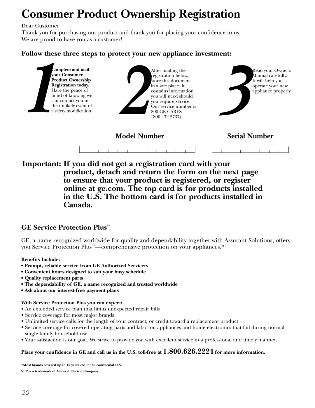 GE 197D7799P001 operating instructions Consumer Product Ownership Registration 