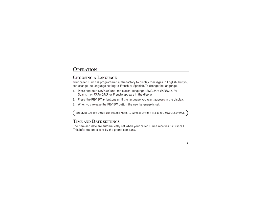 GE 347A8359-0001, 2-9079 manual Operation, Choosing a Language, Time and Date Settings 