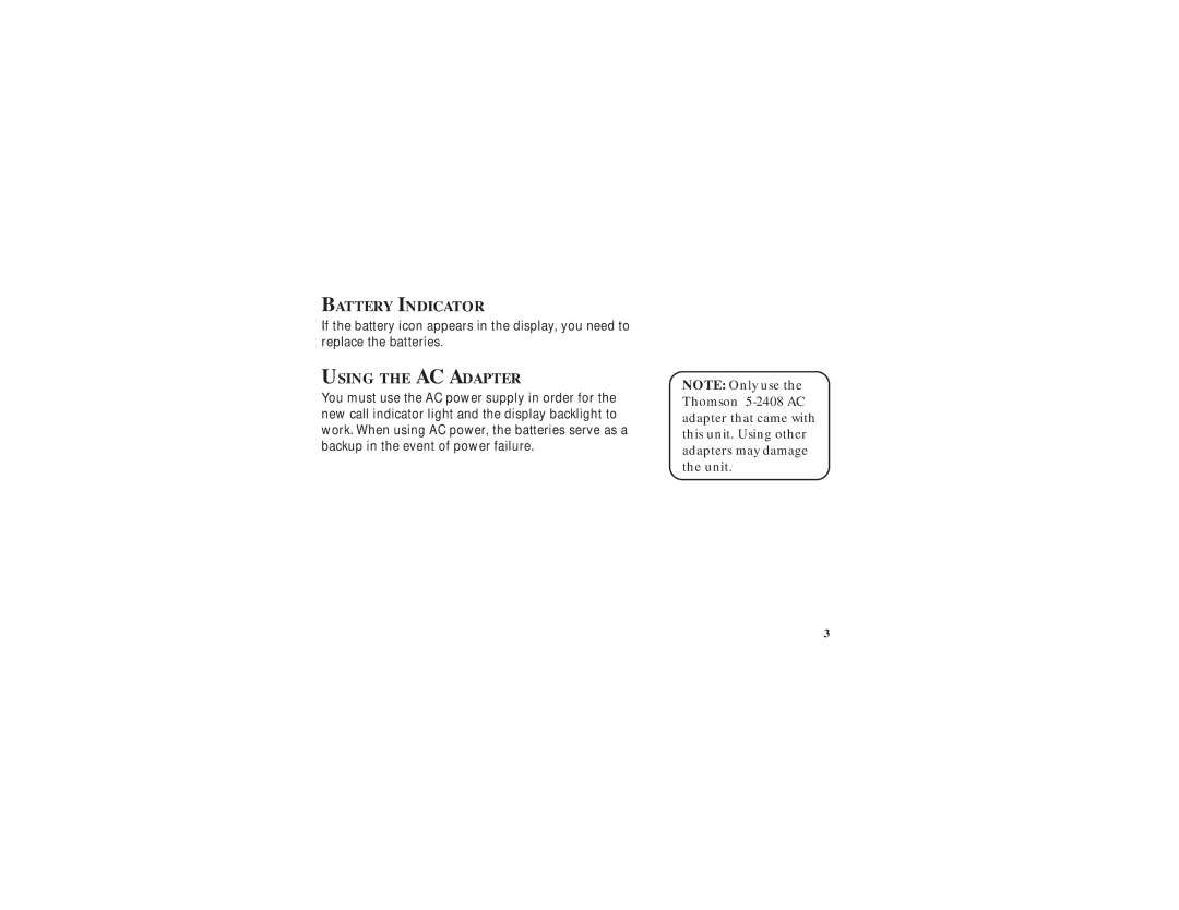 GE 347A8359-0001, 2-9079 manual Battery Indicator, Using the AC Adapter 