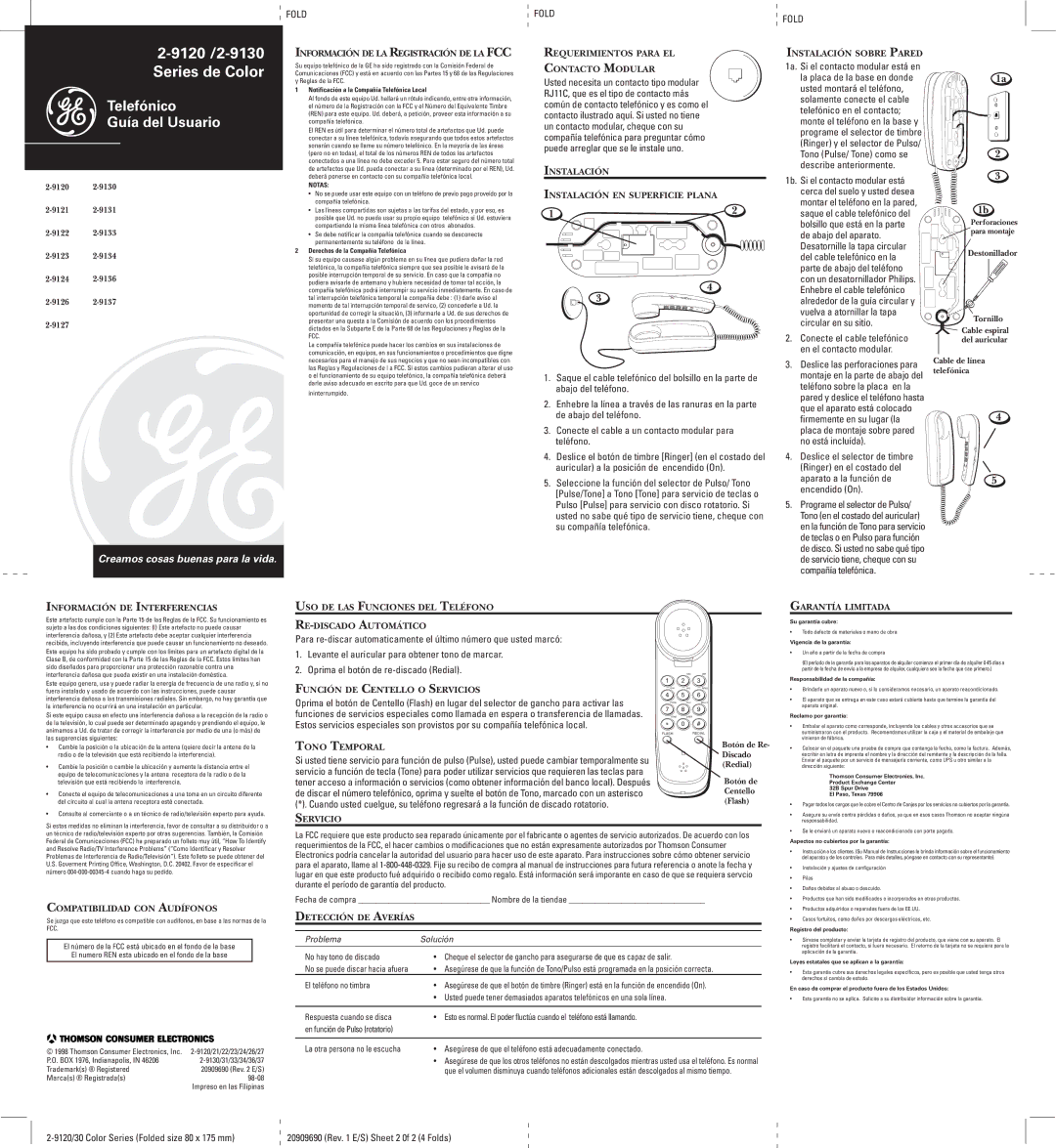 GE 2-9137 Información DE LA Registración DE LA FCC, Requerimientos Para EL Contacto Modular, Instalación Sobre Pared 