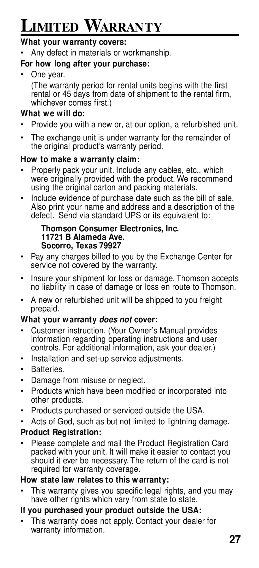 GE 2-9191 manual Limited Warranty, For how long after your purchase 