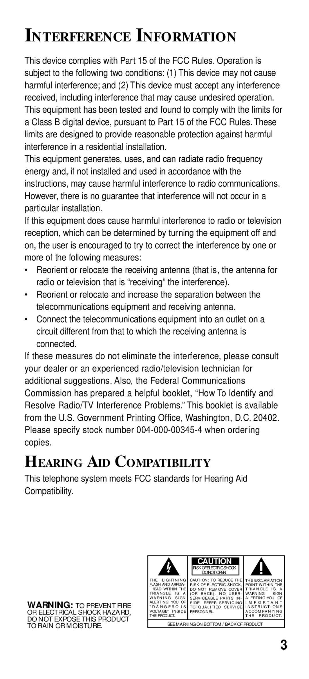 GE 2-9191 manual Interference Information, Hearing AID Compatibility 