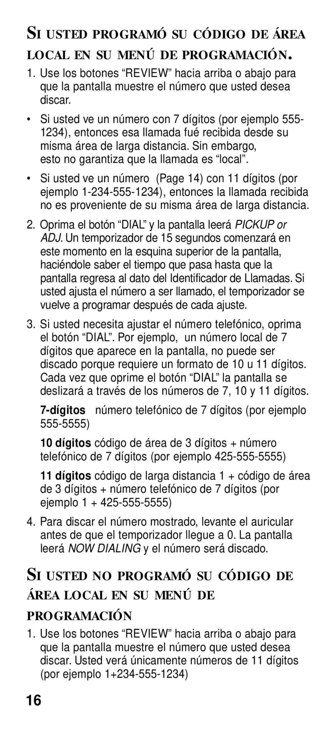 GE 2-9191 manual Dígitosnúmero telefónico de 7 dígitos por ejemplo 