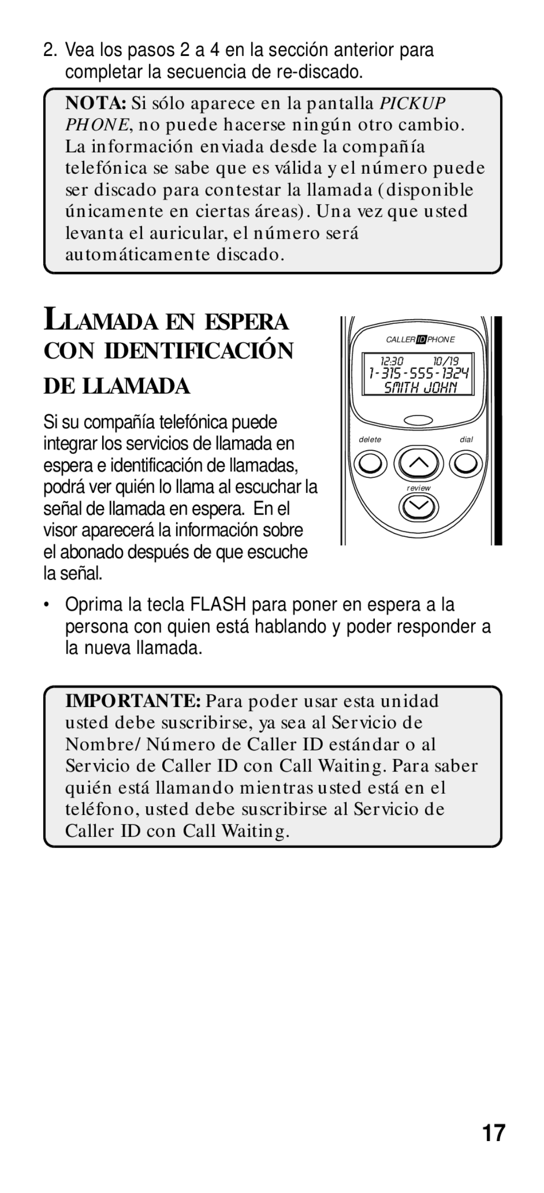 GE 2-9191 manual Llamada EN Espera CON Identificación DE Llamada 