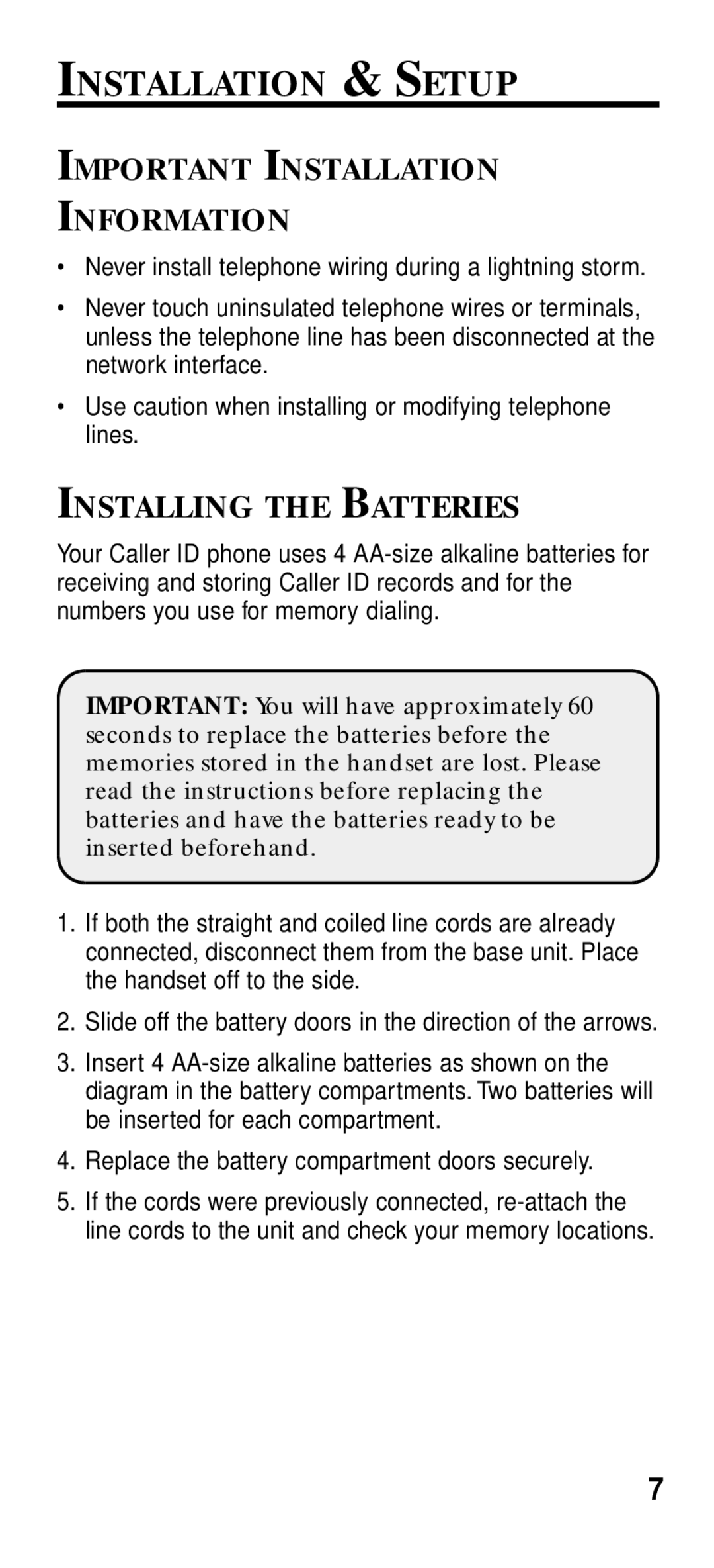 GE 2-9191 manual Installation & Setup, Important Installation Information, Installing the Batteries 