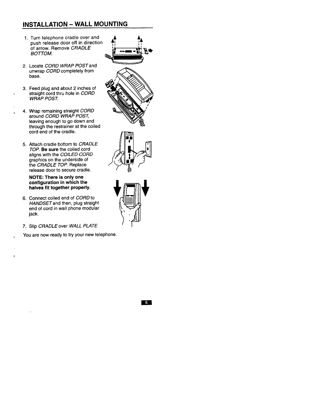 GE 2-9200 manual Installation Wall Mounting, Locate Cord Wrap Post and unwrap Cord completely from base 