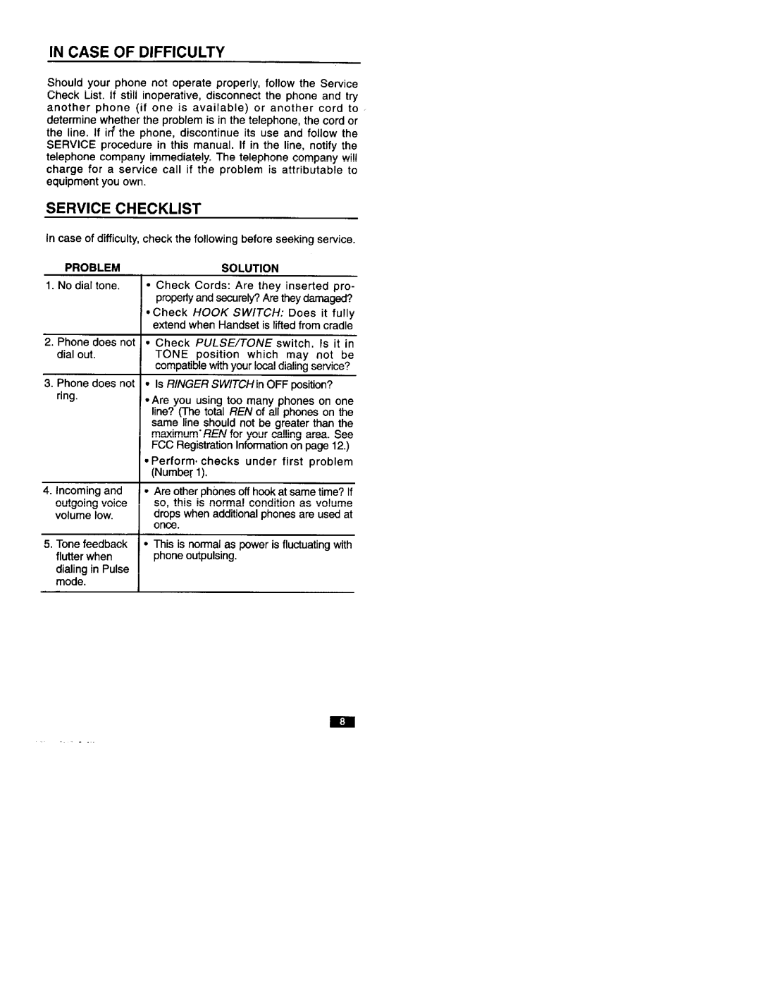 GE 2-9200 manual Case of Difficulty, Service Checklist 