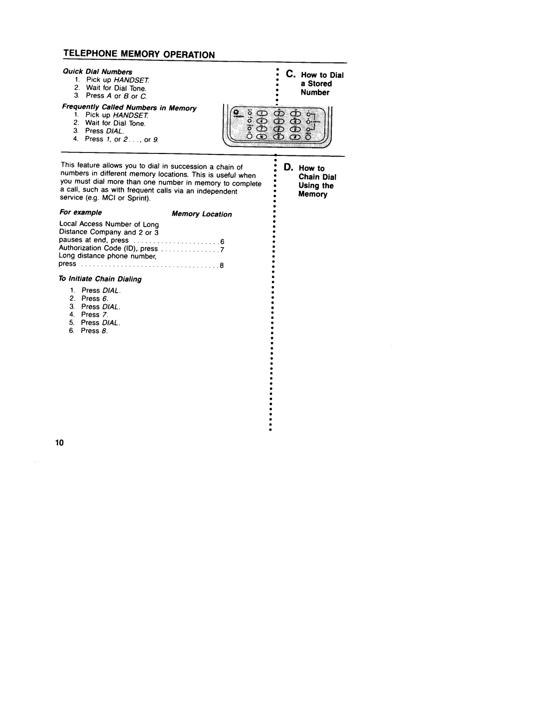 GE 2-9233, 2-9235, 2-9230 manual ~ C. How to Dial Stored Number, Chain Dial, Using, Memo~ 