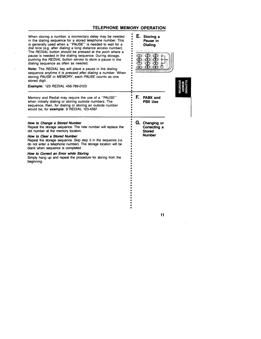 GE 2-9230, 2-9235, 2-9233 manual When initially dialing or storingoutside numbers, ~ F. Pabx, Ctinging Titiing, Num&r 