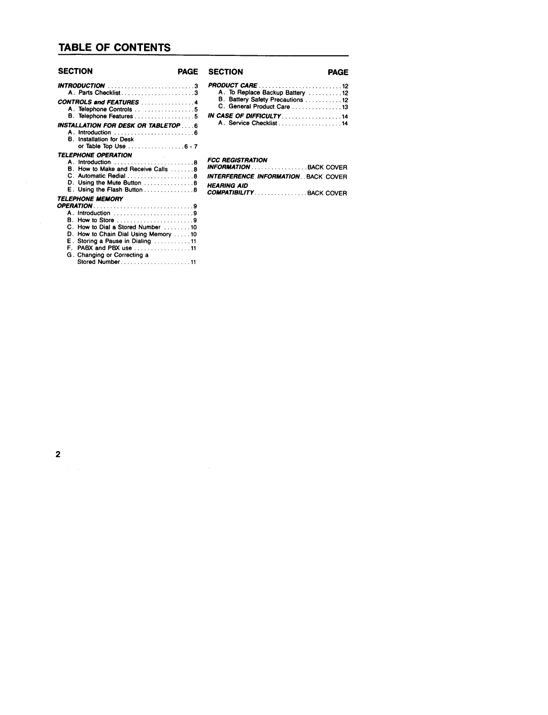 GE 2-9230, 2-9235, 2-9233 manual Table of Contents 