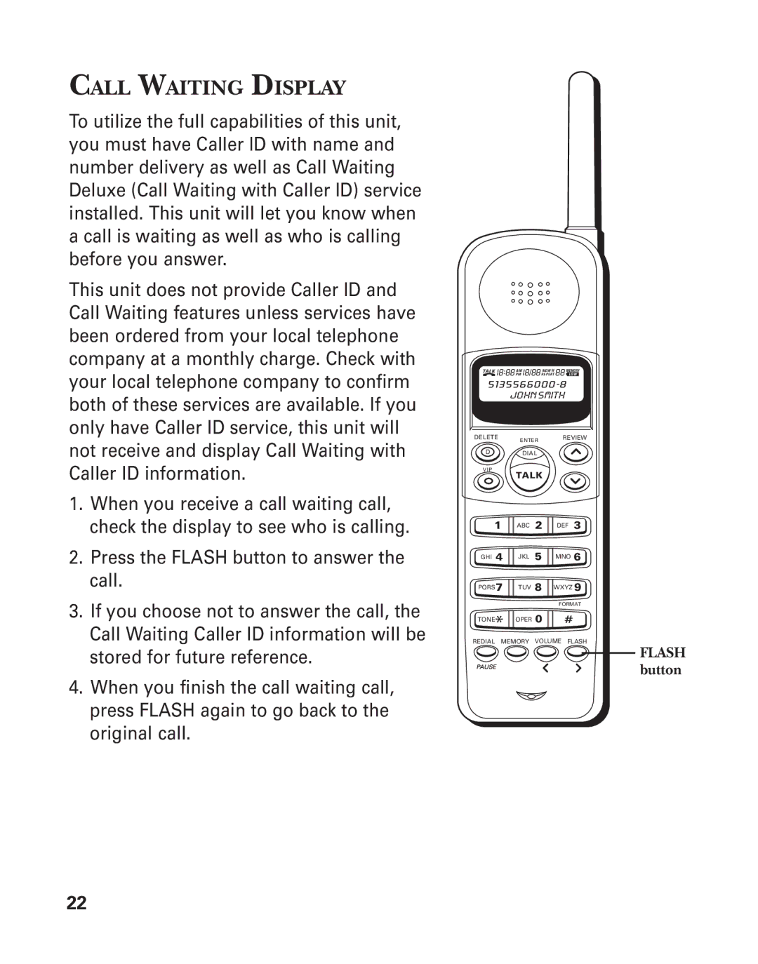 GE 2-930SST manual Call Waiting Display 