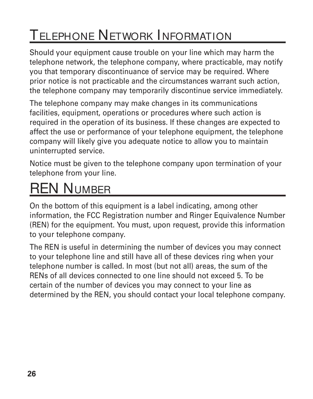 GE 2-930SST manual REN Number, Telephone Network Information 