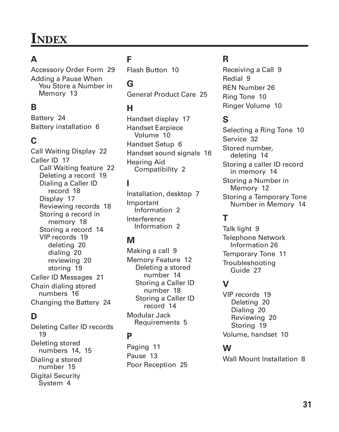 GE 2-930SST manual Index 