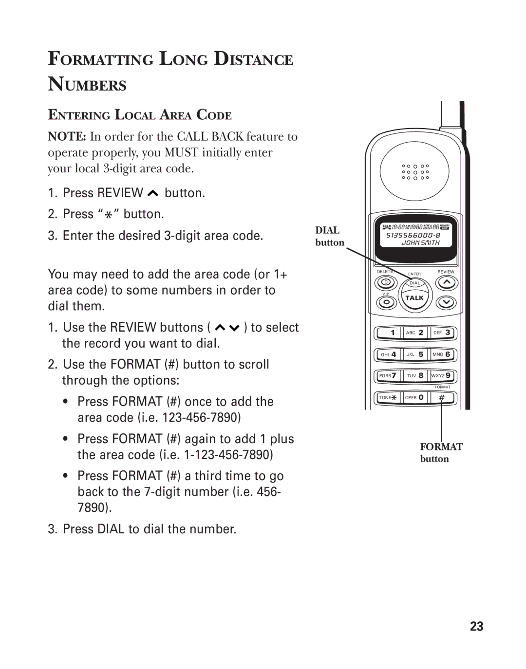 GE 2-931SST manual Formatting Long Distance Numbers 