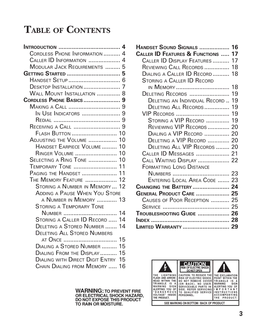 GE 2-931SST manual Table of Contents 