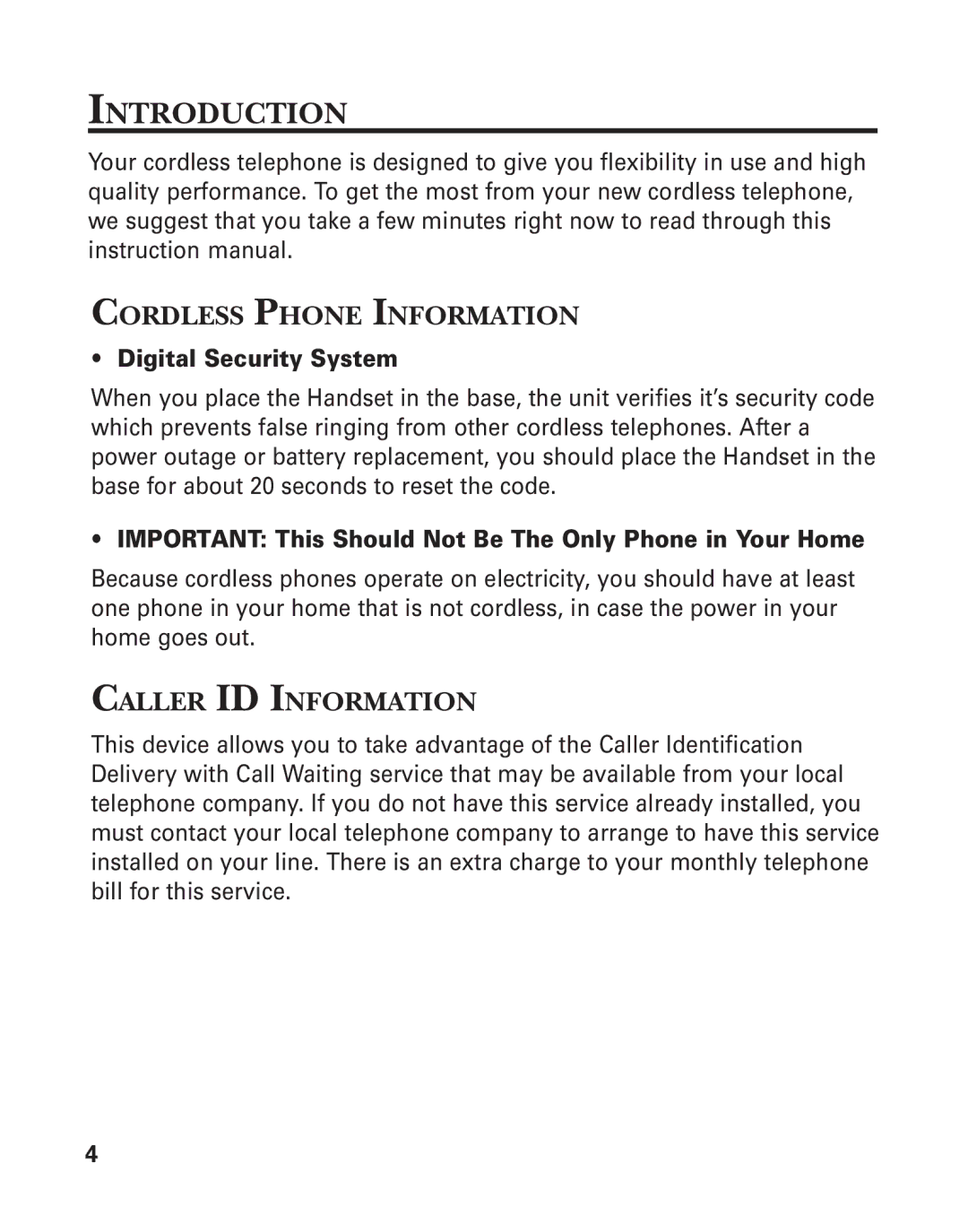 GE 2-931SST manual Introduction, Cordless Phone Information, Caller ID Information 