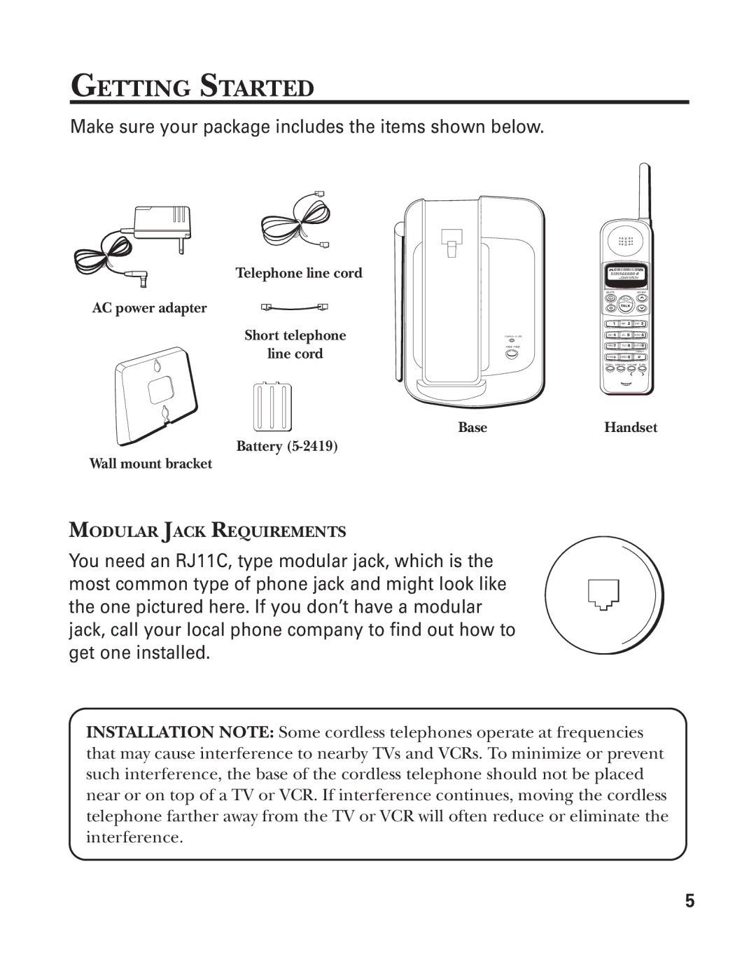 GE 2-931SST manual Getting Started, Make sure your package includes the items shown below 