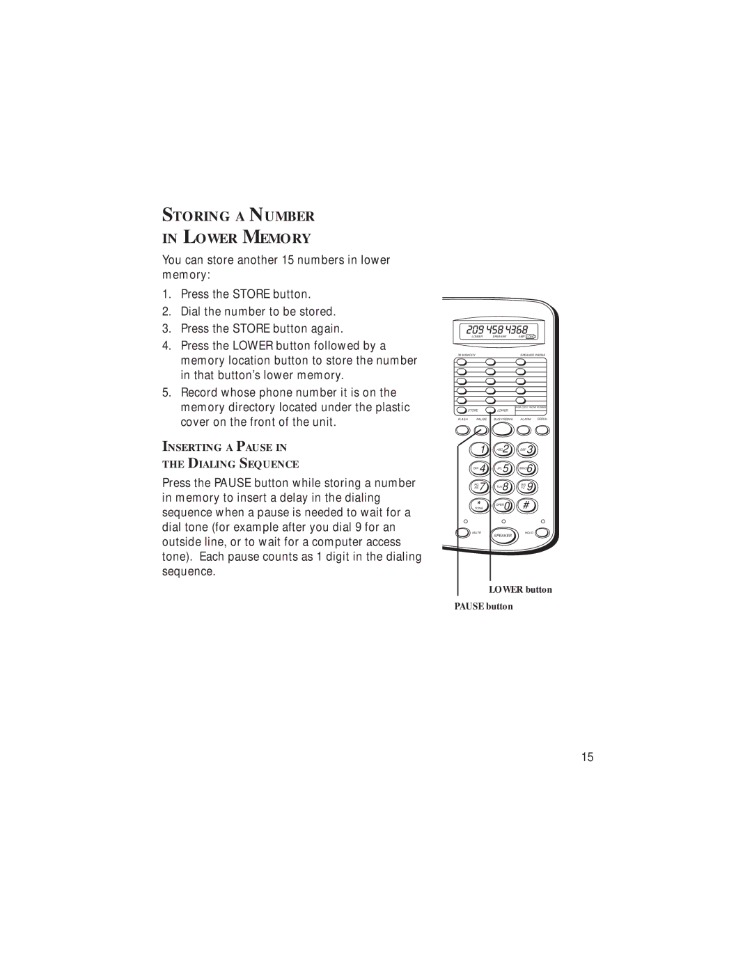 GE 20631670-0001, 2-9382 manual Storing a Number Lower Memory 