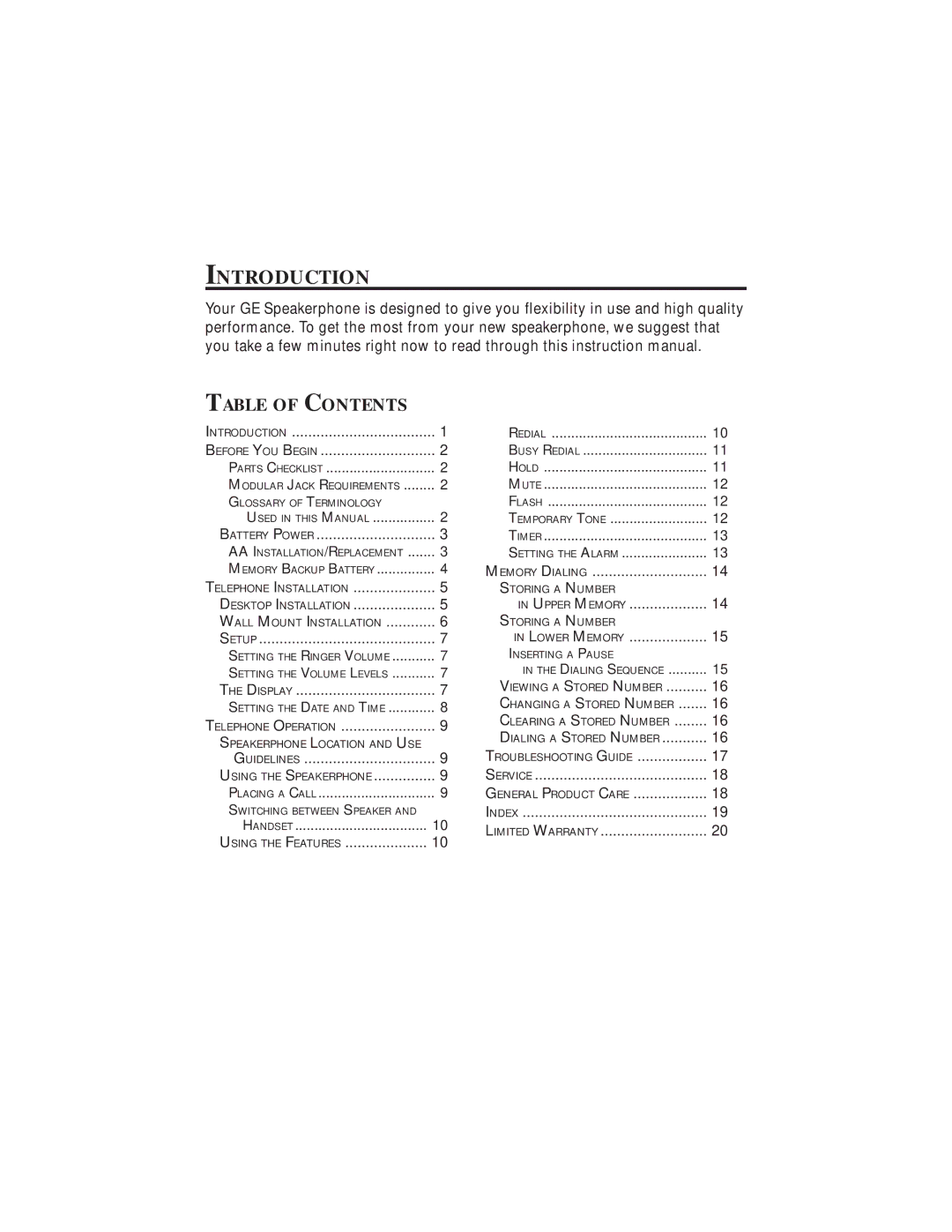 GE 20631670-0001, 2-9382 manual Introduction, Table of Contents 